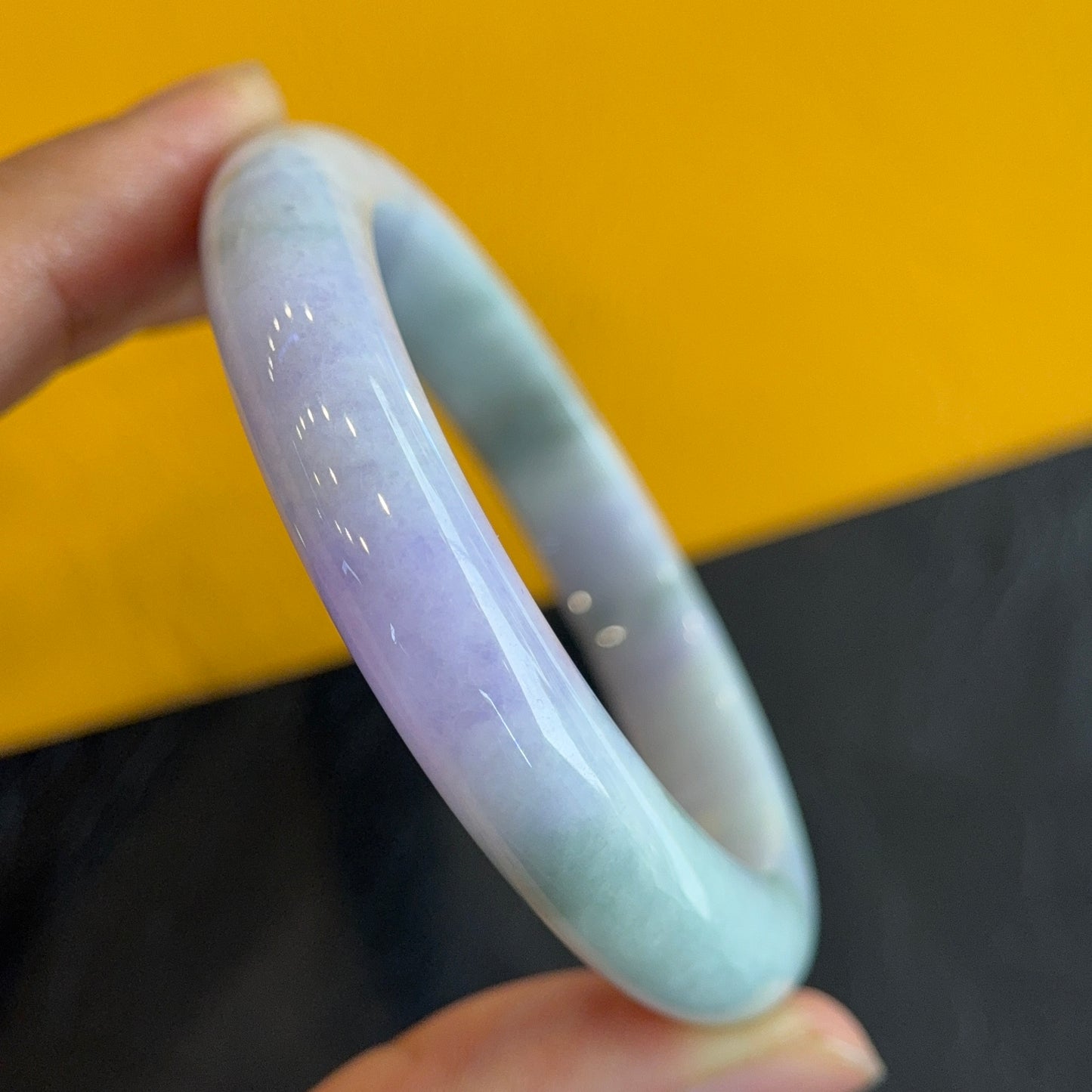 Purple Ivory Natural Jadeite Jade Bangle Leaf Style Size 53.5 mm