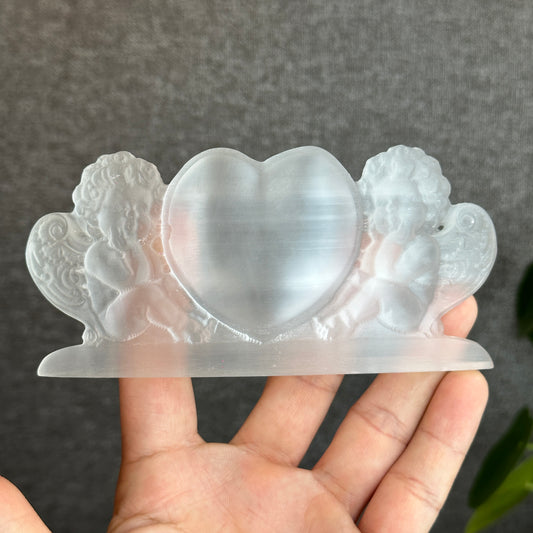 Selenite Angels and Heart Carving