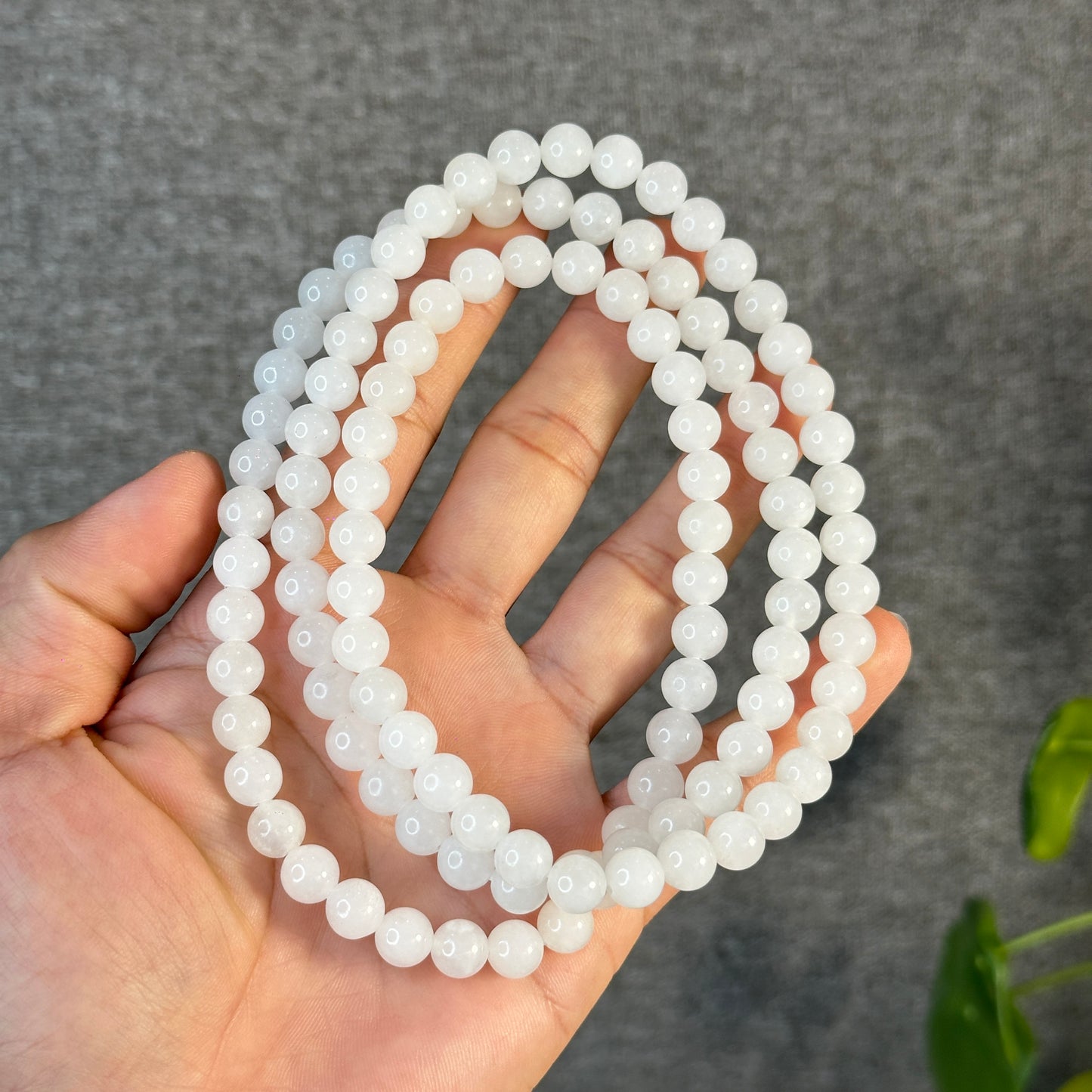 White Jadeite Jade 108 Bead Triple Wrap Necklace Size 8 mm