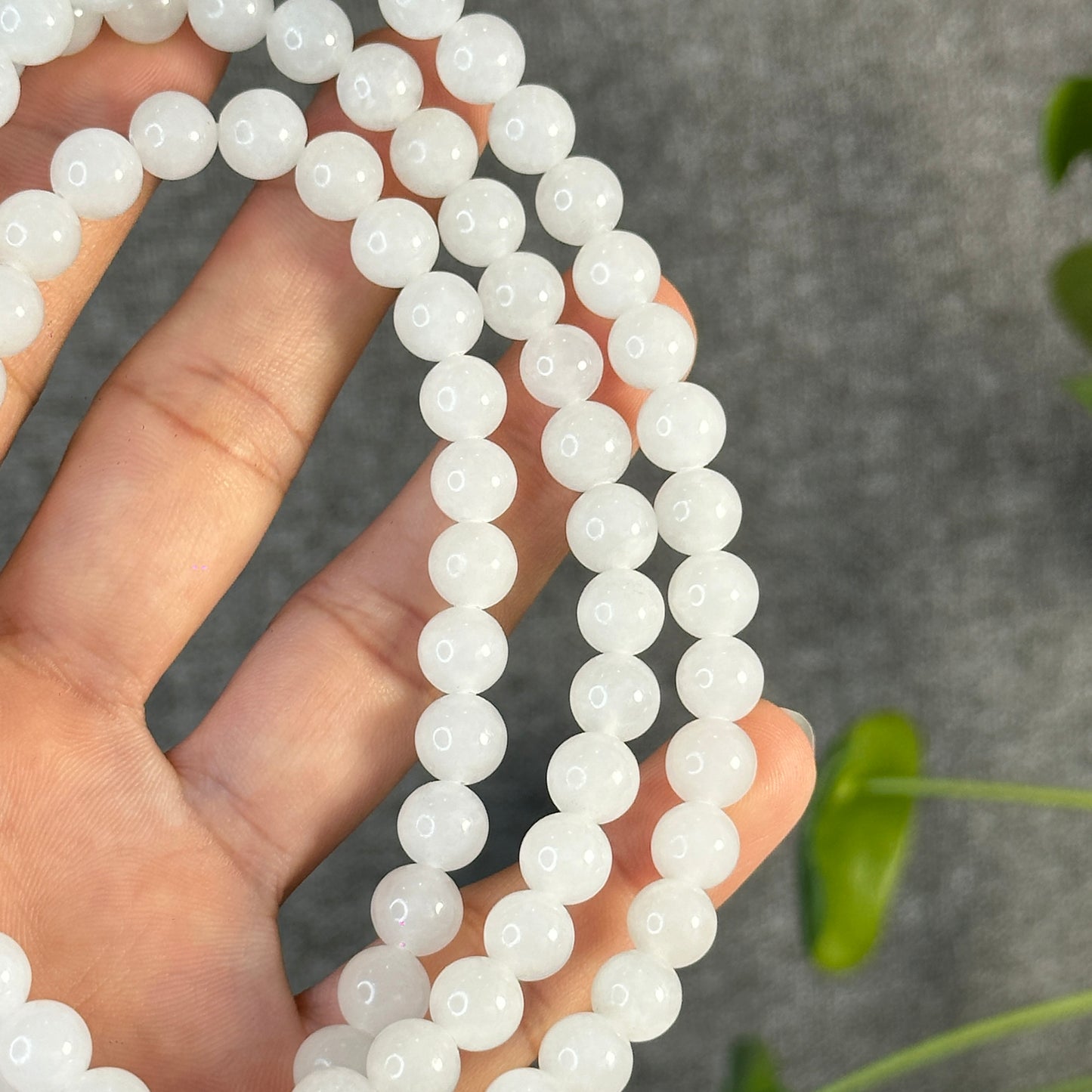 White Jadeite Jade 108 Bead Triple Wrap Necklace Size 8 mm