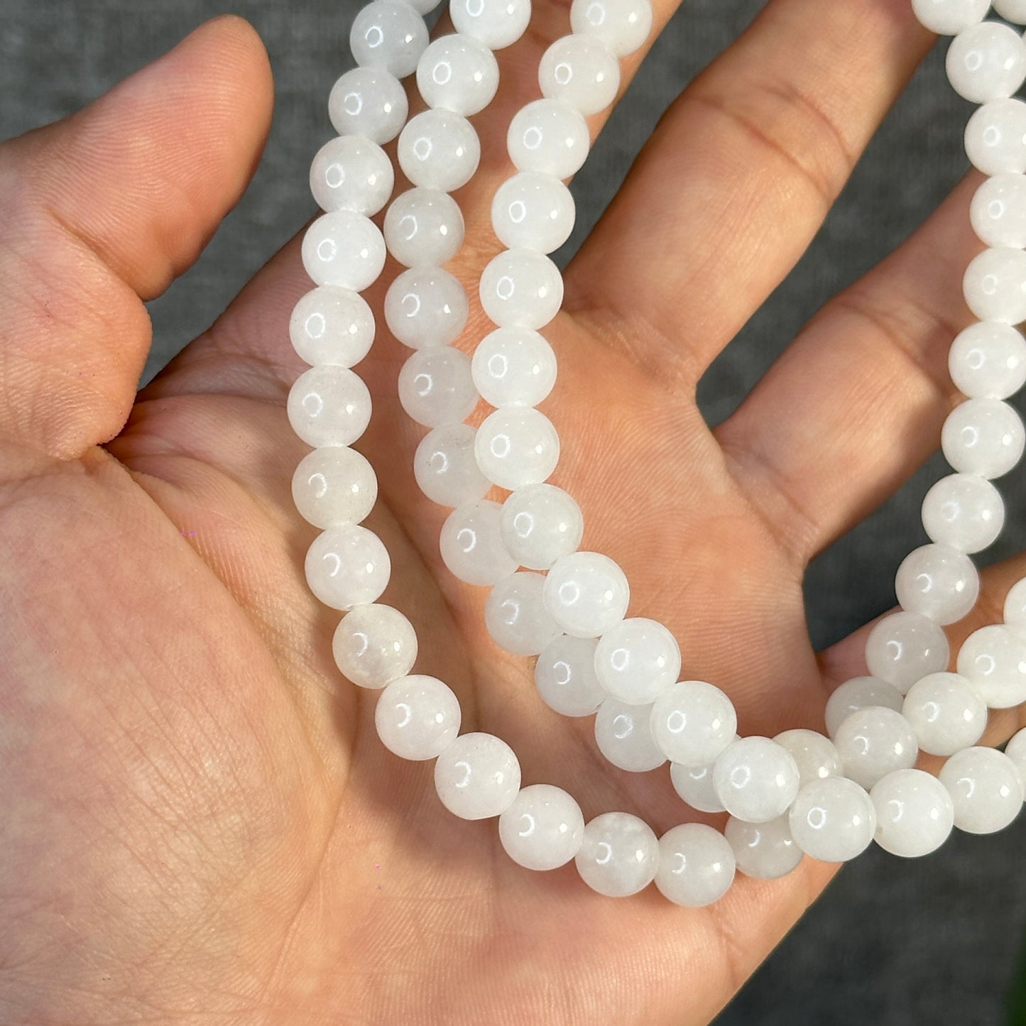 White Jadeite Jade 108 Bead Triple Wrap Necklace Size 8 mm