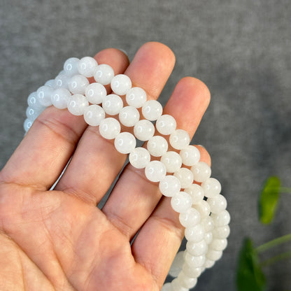 White Jadeite Jade 108 Bead Triple Wrap Necklace Size 8 mm