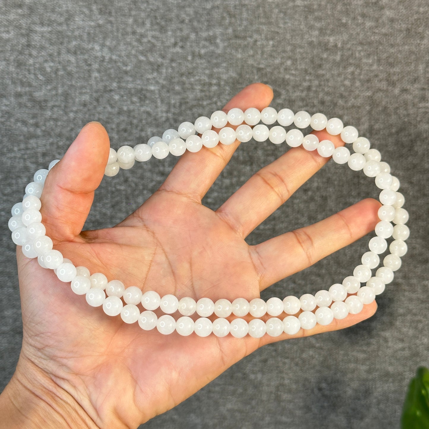 White Jadeite Jade 108 Bead Triple Wrap Necklace Size 8 mm