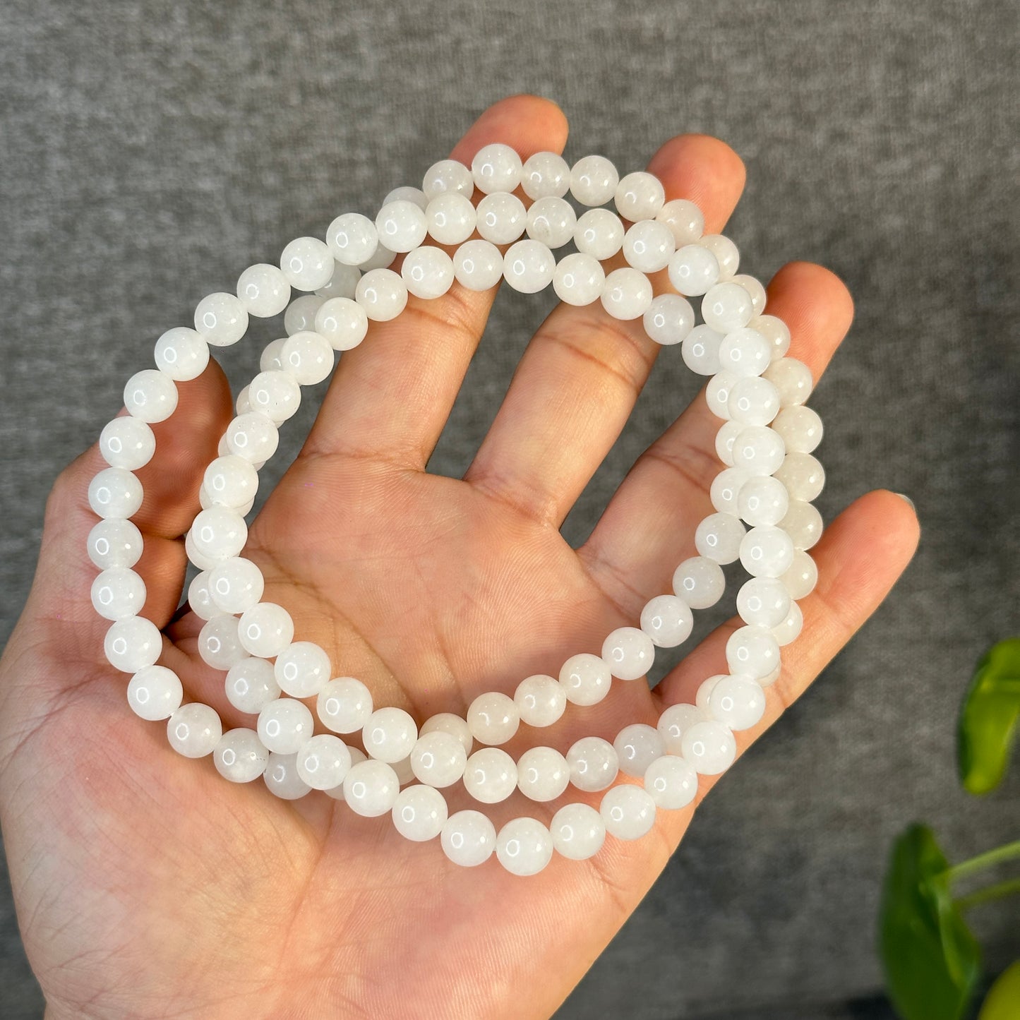 White Jadeite Jade 108 Bead Triple Wrap Necklace Size 8 mm