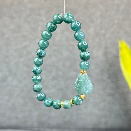 Natural Water Green Jadeite Jade Mixed with Ho Ly Bracelet Size 8 mm