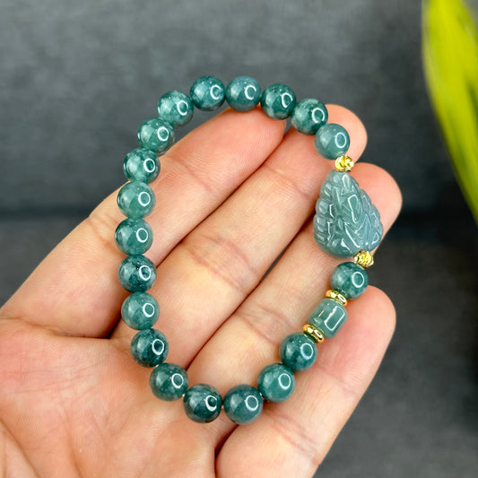 Natural Water Green Jadeite Jade Mixed with Ho Ly Bracelet Size 8 mm