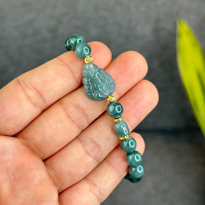 Natural Water Green Jadeite Jade Mixed with Ho Ly Bracelet Size 8 mm