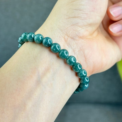 Natural Water Green Jadeite Jade Mixed with Ho Ly Bracelet Size 8 mm