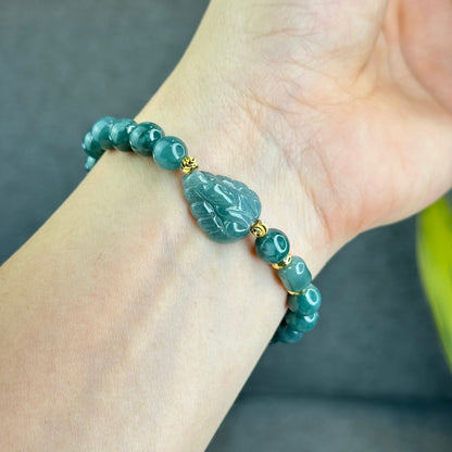 Natural Water Green Jadeite Jade Mixed with Ho Ly Bracelet Size 8 mm