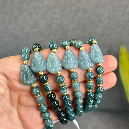 Natural Water Green Jadeite Jade Mixed with Ho Ly Bracelet Size 8 mm