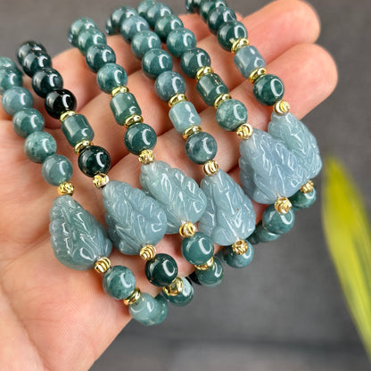 Natural Water Green Jadeite Jade Mixed with Ho Ly Bracelet Size 8 mm