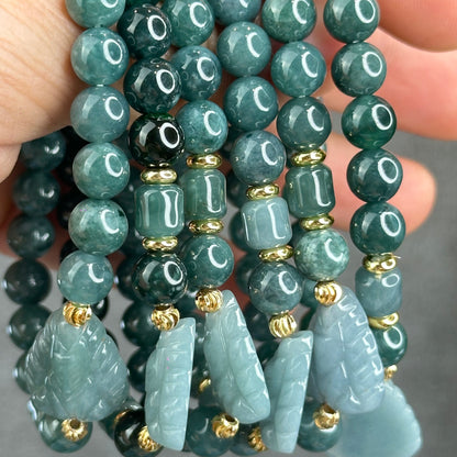 Natural Water Green Jadeite Jade Mixed with Ho Ly Bracelet Size 8 mm