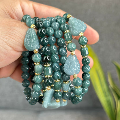 Natural Water Green Jadeite Jade Mixed with Ho Ly Bracelet Size 8 mm