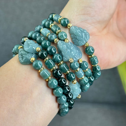 Natural Water Green Jadeite Jade Mixed with Ho Ly Bracelet Size 8 mm