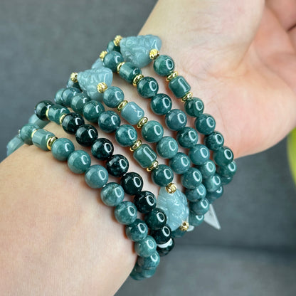 Natural Water Green Jadeite Jade Mixed with Ho Ly Bracelet Size 8 mm