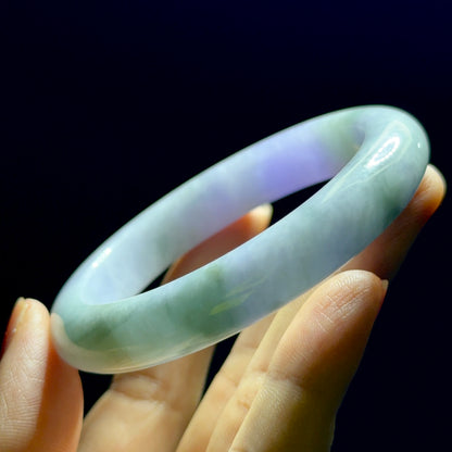 Purple Ivory Natural Jadeite Jade Bangle Leaf Style Size 53.5 mm