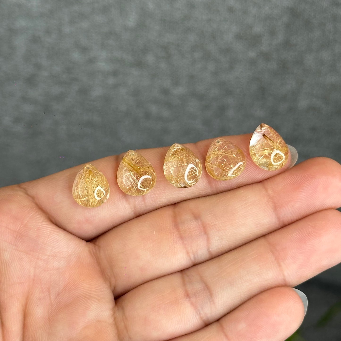 Pear Shape Natural Golden Rutilated Quartz Pendant/Charm
