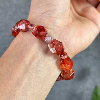 Fire Quartz High Quality Bracelet Hexagon Mix Bead 12 mm and 7 mm