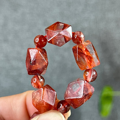 Fire Quartz High Quality Bracelet Hexagon Mix Bead 12 mm and 7 mm