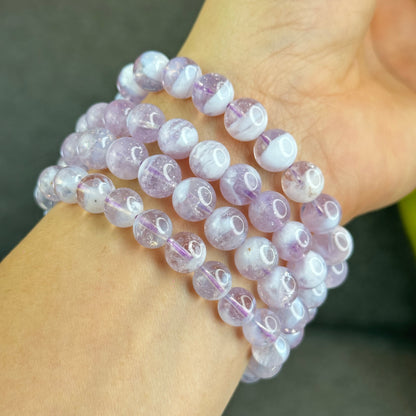 Natural Lavender Moon Quartz with White Inclusions Bracelet