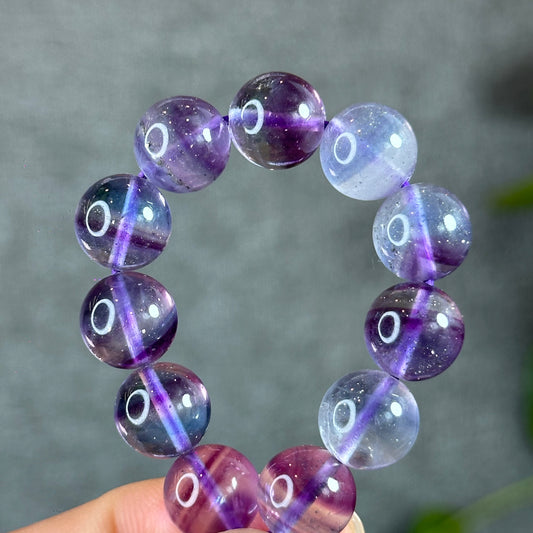 Natural Fluorite with Pyrite Bracelet Size 10 mm