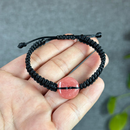 Dong Dieu Natural Rhodochrosite Braided Bracelet Black String