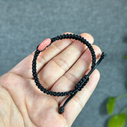 Dong Dieu Natural Rhodochrosite Braided Bracelet Black String