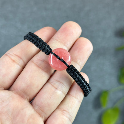 Dong Dieu Natural Rhodochrosite Braided Bracelet Black String