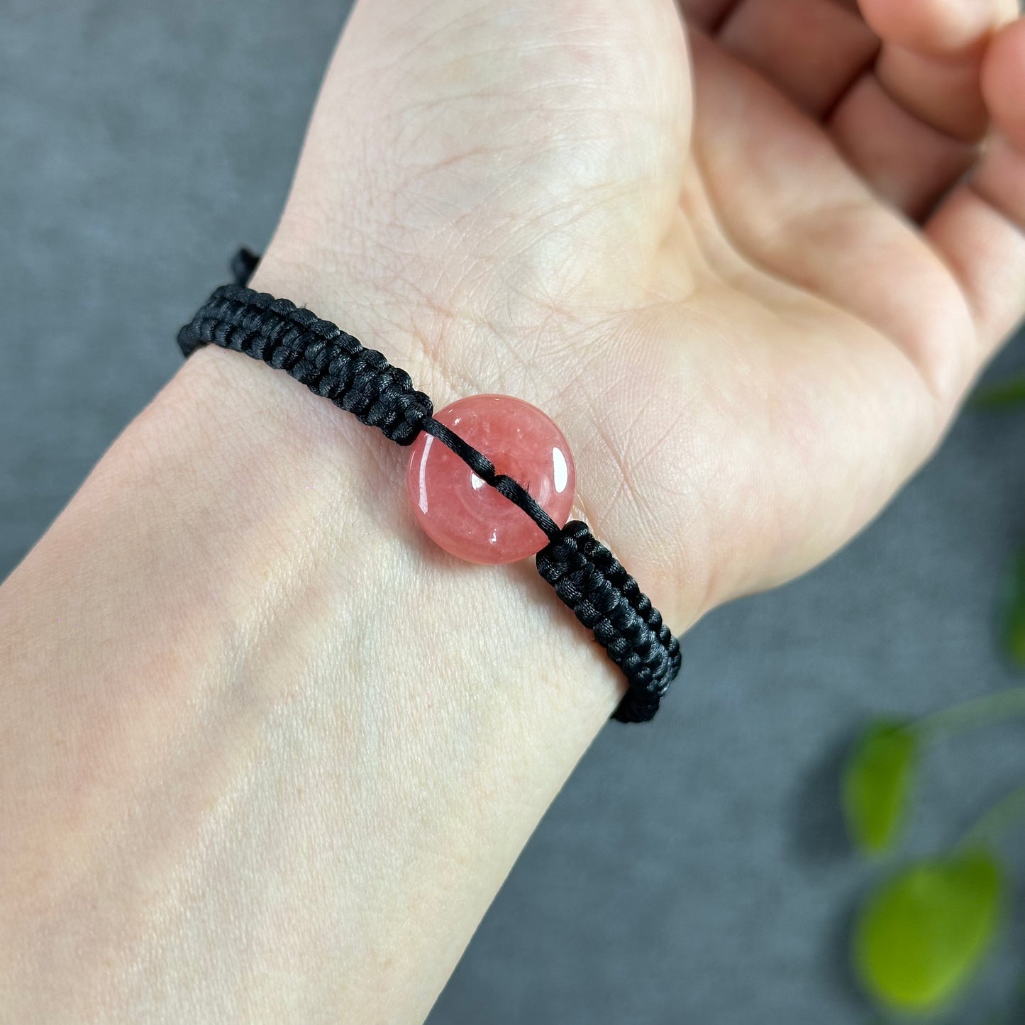 Dong Dieu Natural Rhodochrosite Braided Bracelet Black String