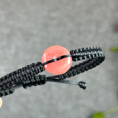 Dong Dieu Natural Rhodochrosite Braided Bracelet Black String