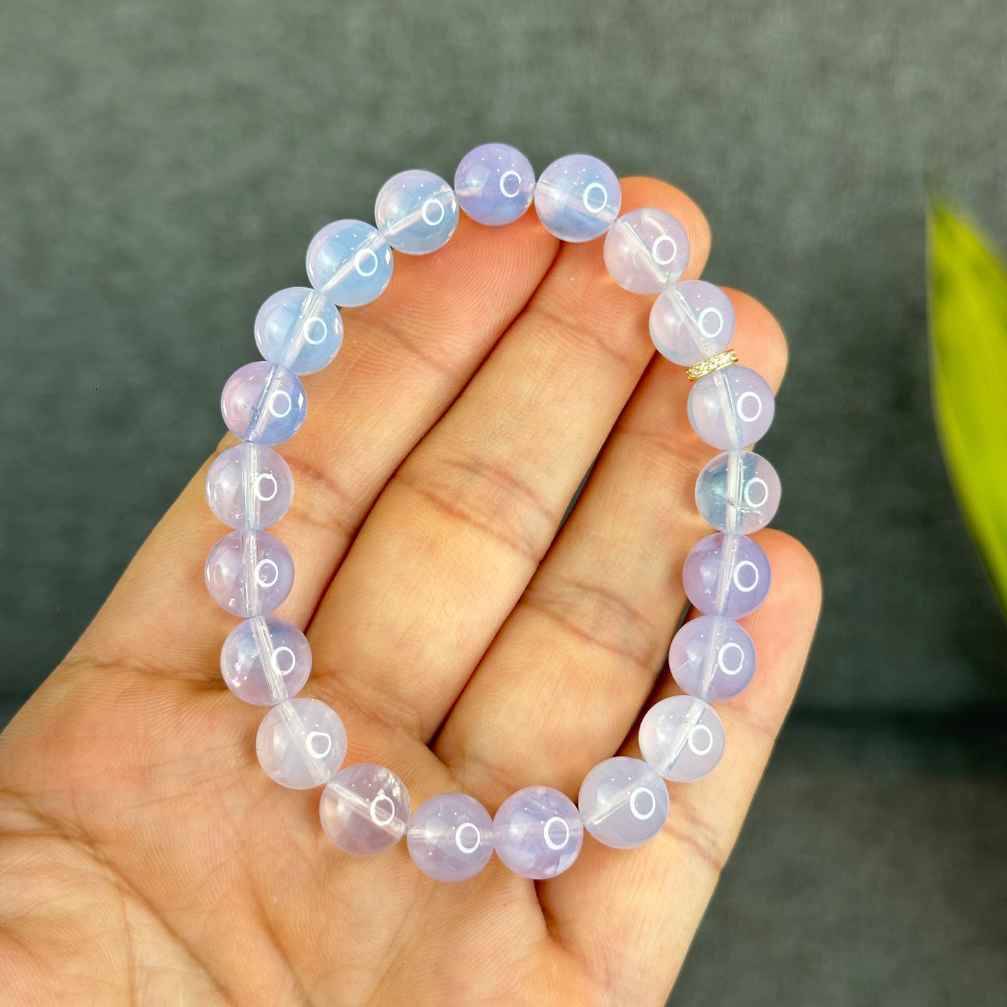 Natural Lavendar Moon Quartz Bracelet with Silver Gold Platted Spacer Size 9.5 mm