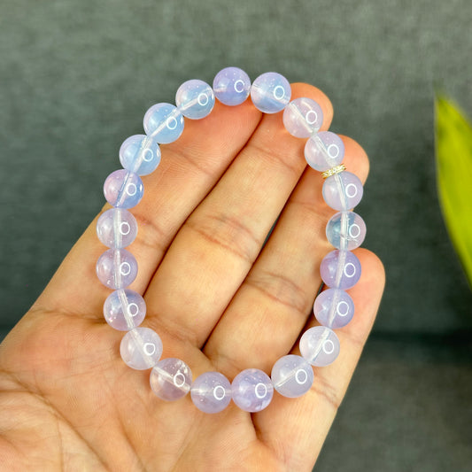 Natural Lavendar Moon Quartz Bracelet with Silver Gold Platted Spacer Size 9.5 mm