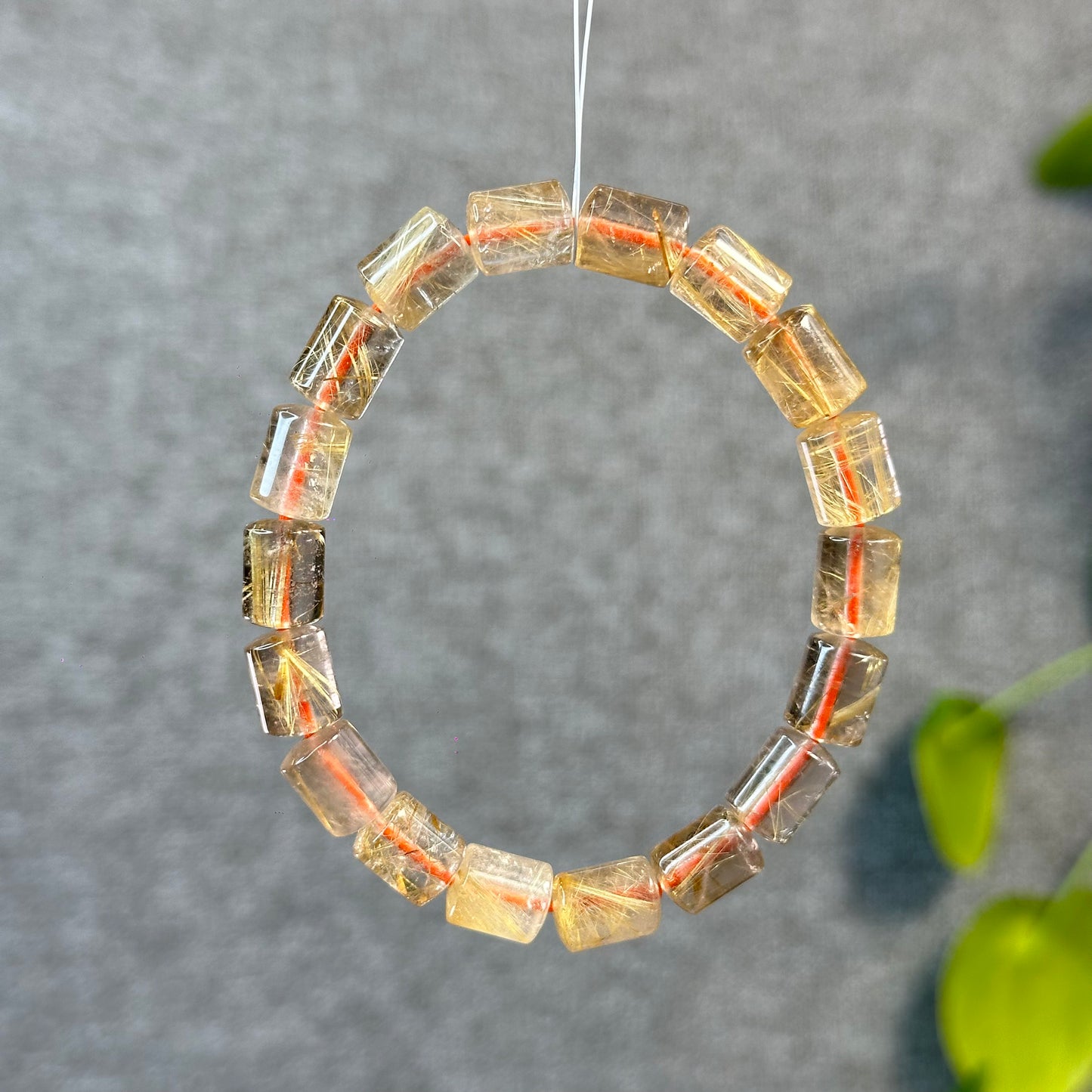 Bracelet Style Bambou Quartz Rutilé Doré Taille 7 mm
