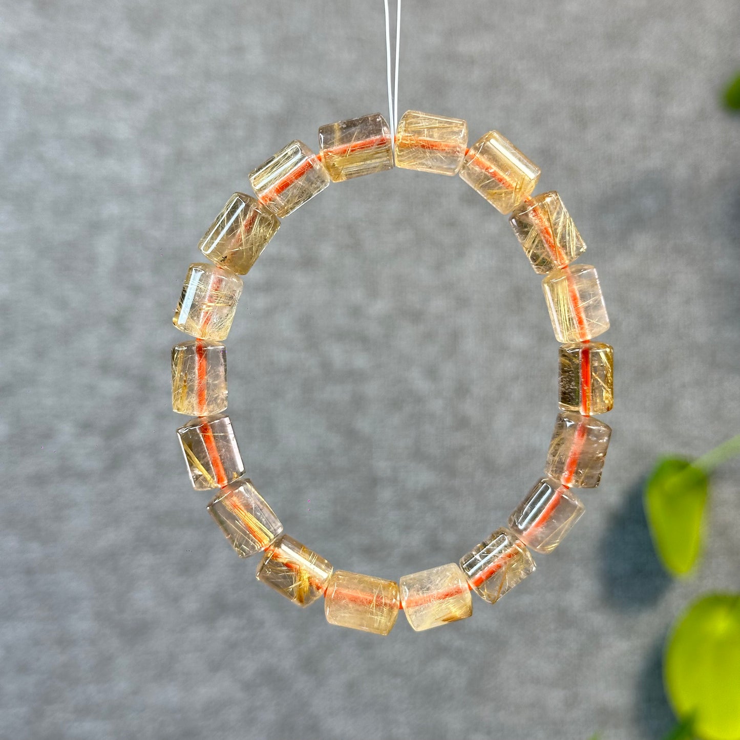 Bracelet Style Bambou Quartz Rutilé Doré Taille 7 mm