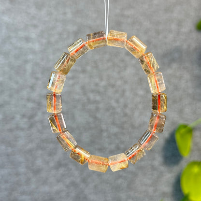 Bracelet Style Bambou Quartz Rutilé Doré Taille 7 mm