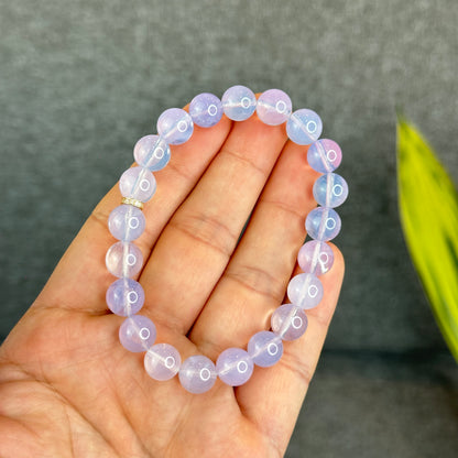 Natural Lavendar Moon Quartz Bracelet with Silver Gold Platted Spacer Size 9.5 mm
