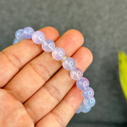 Natural Lavendar Moon Quartz Bracelet with Silver Gold Platted Spacer Size 9.5 mm