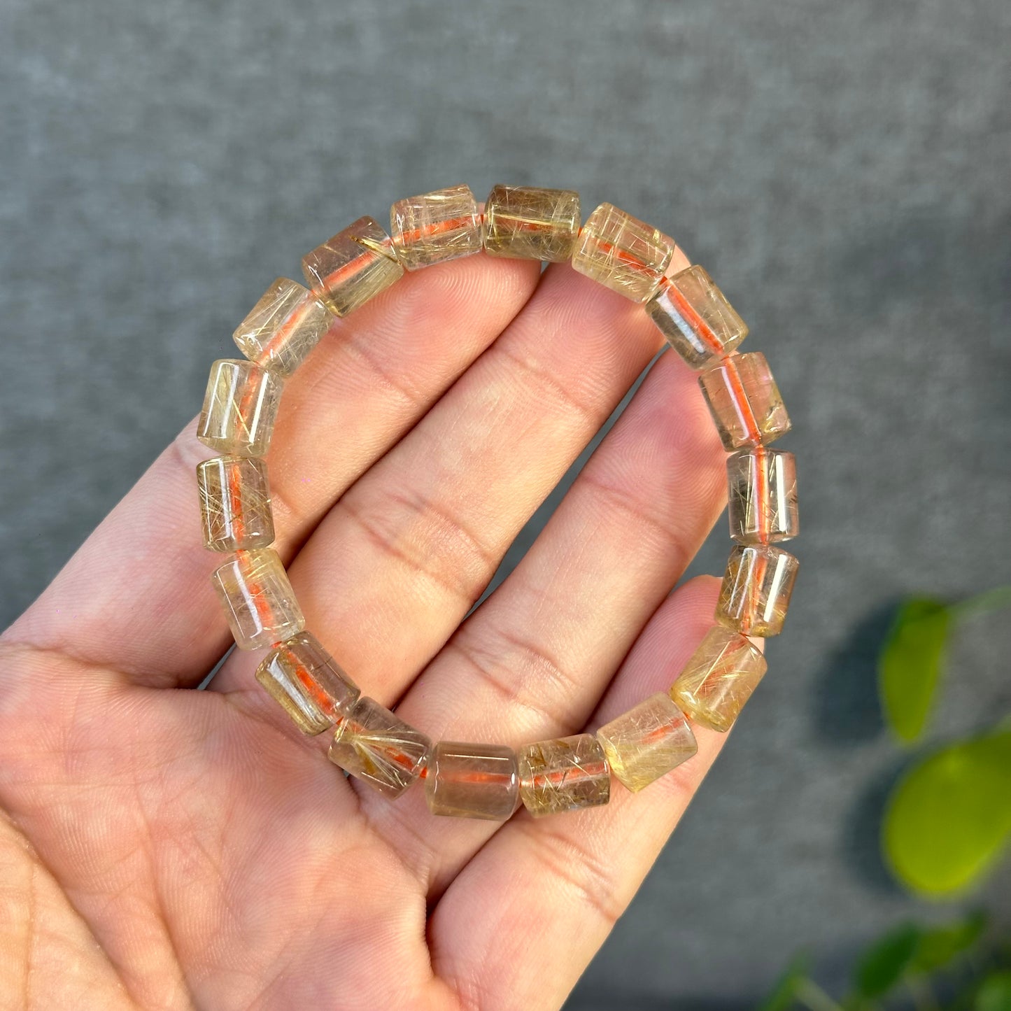 Bracelet Style Bambou Quartz Rutilé Doré Taille 7 mm