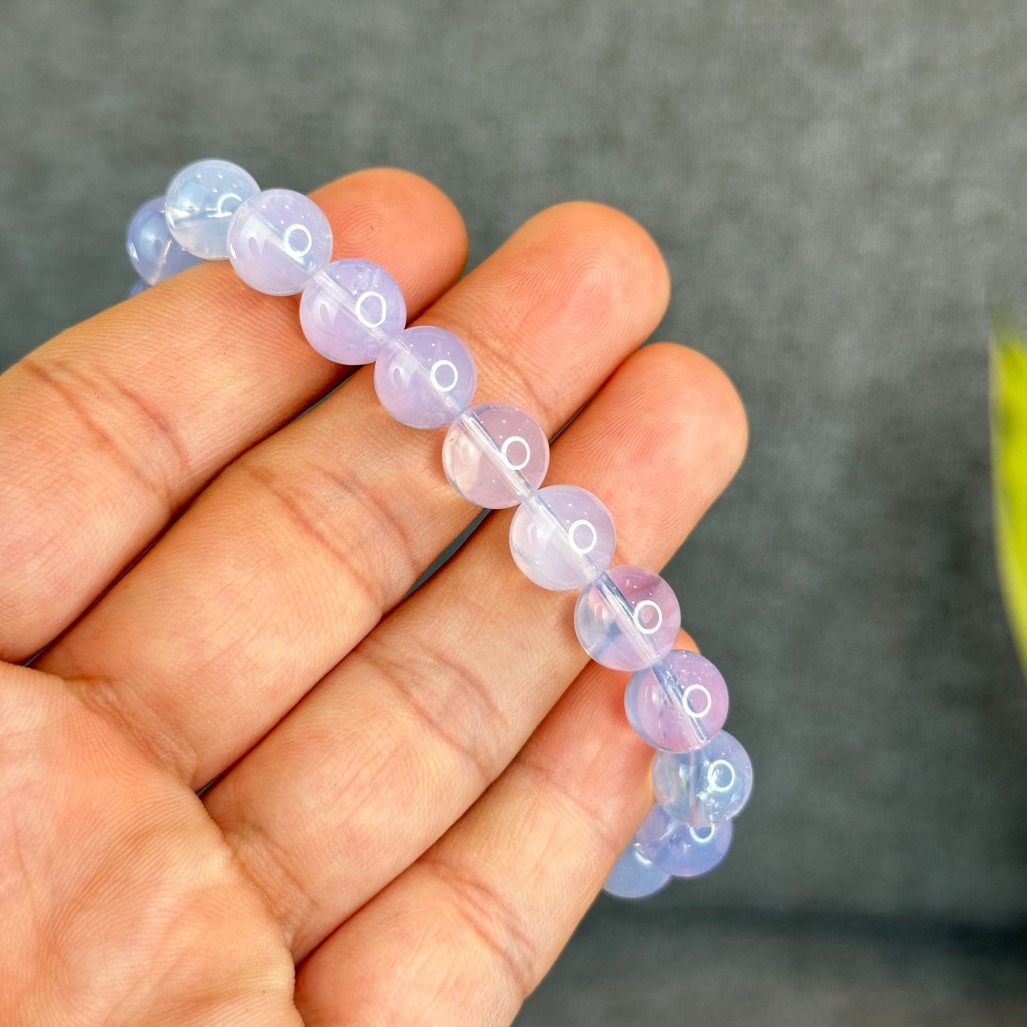 Natural Lavendar Moon Quartz Bracelet with Silver Gold Platted Spacer Size 9.5 mm