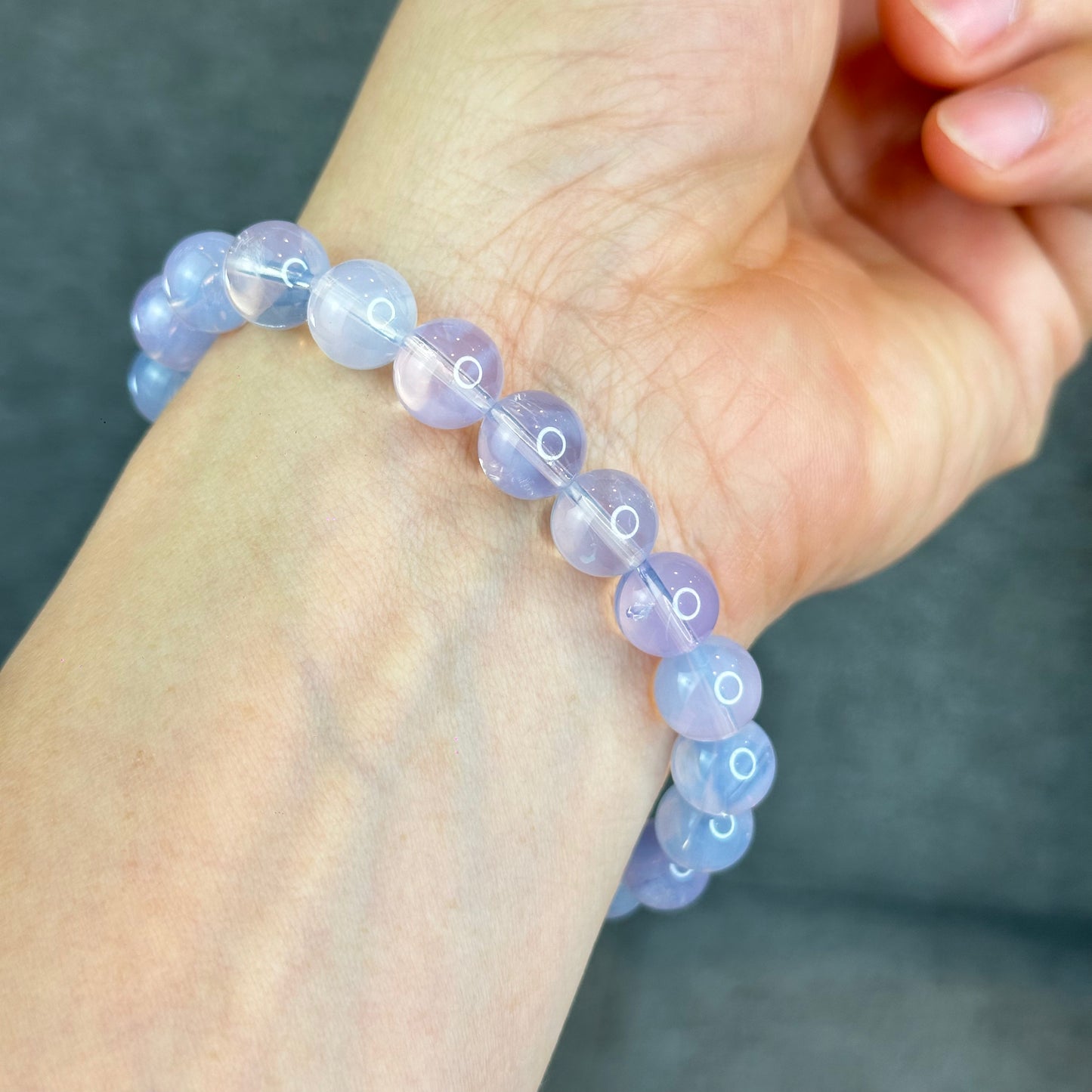 Natural Lavendar Moon Quartz Bracelet with Silver Gold Platted Spacer Size 9.5 mm