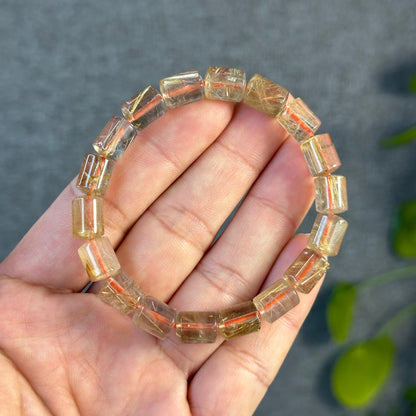 Bracelet Style Bambou Quartz Rutilé Doré Taille 7 mm