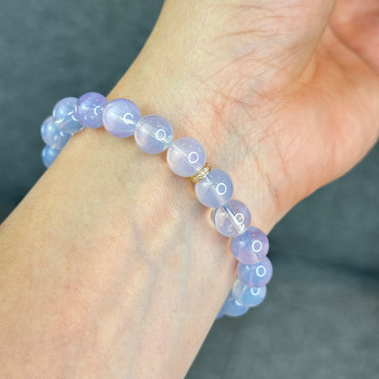 Natural Lavendar Moon Quartz Bracelet with Silver Gold Platted Spacer Size 9.5 mm