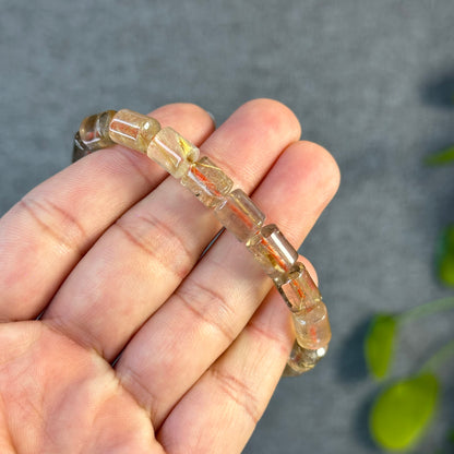 Bracelet Style Bambou Quartz Rutilé Doré Taille 7 mm
