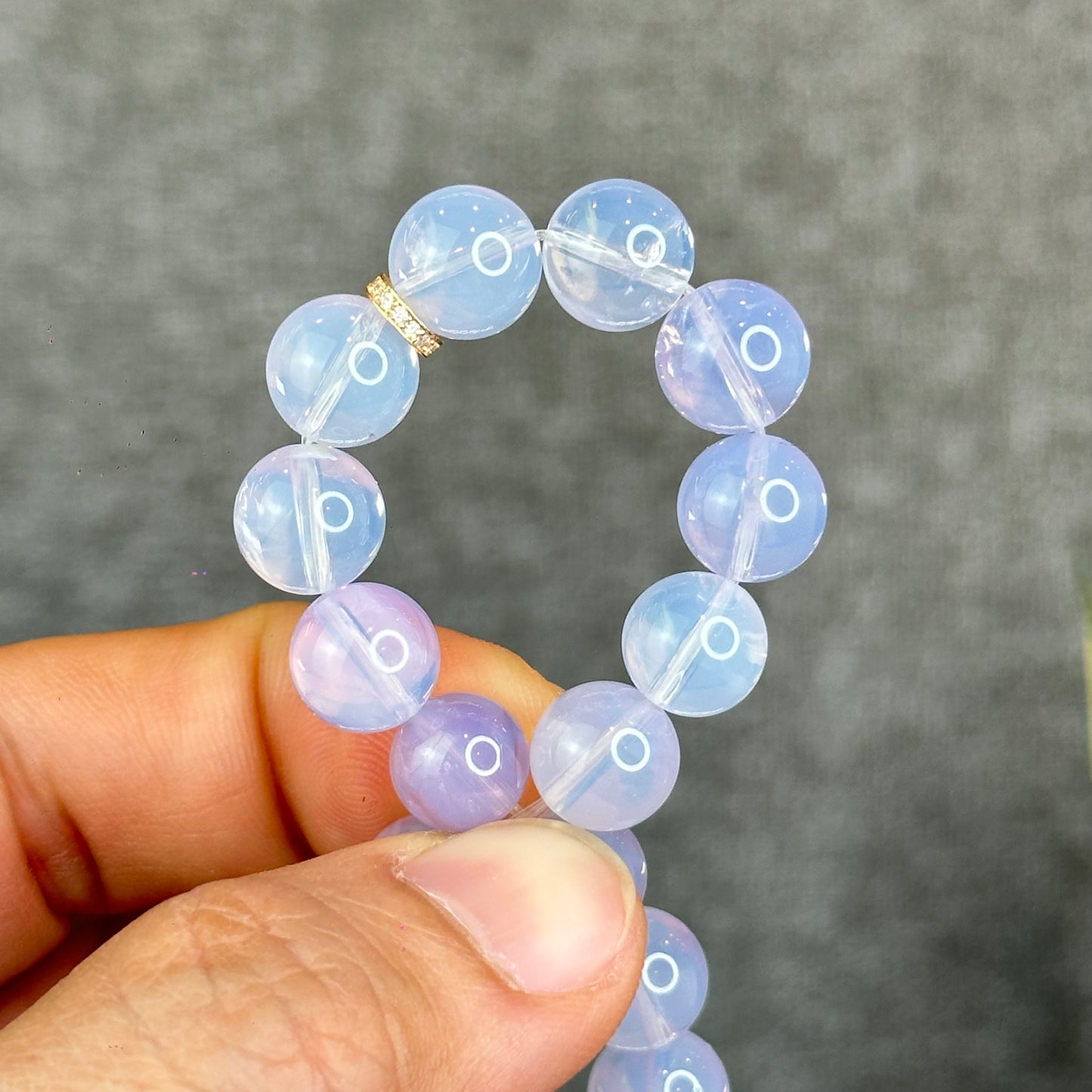 Natural Lavendar Moon Quartz Bracelet with Silver Gold Platted Spacer Size 9.5 mm
