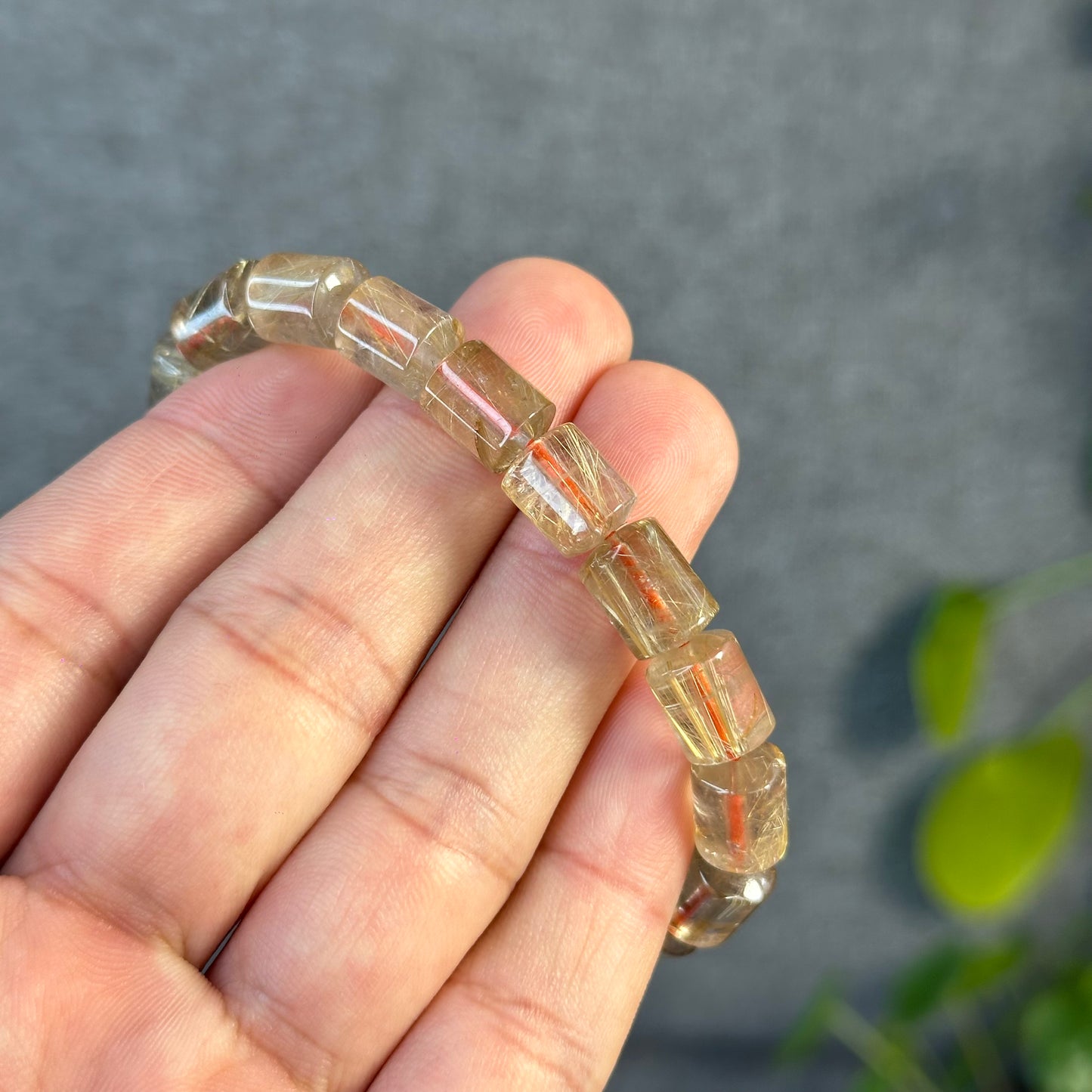 Bracelet Style Bambou Quartz Rutilé Doré Taille 7 mm