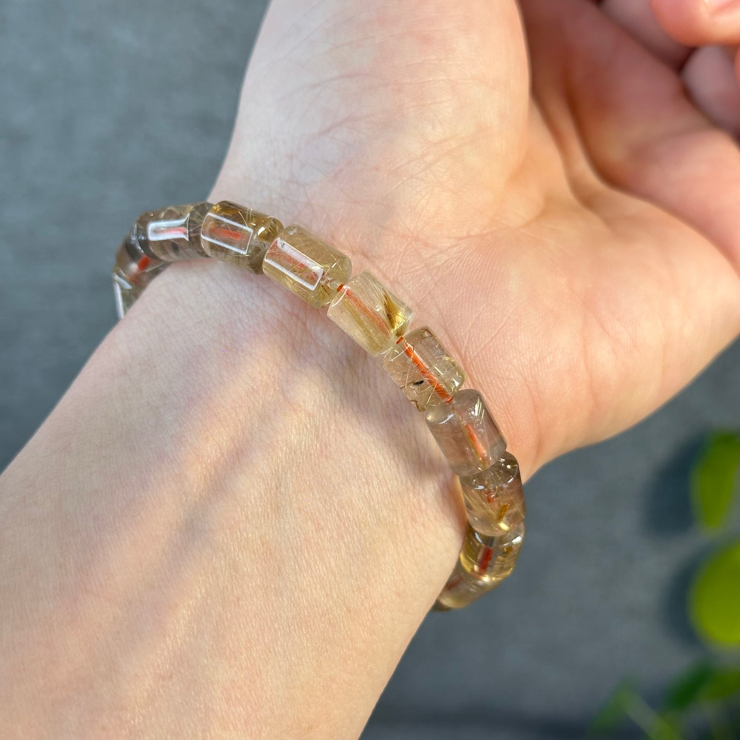 Bracelet Style Bambou Quartz Rutilé Doré Taille 7 mm
