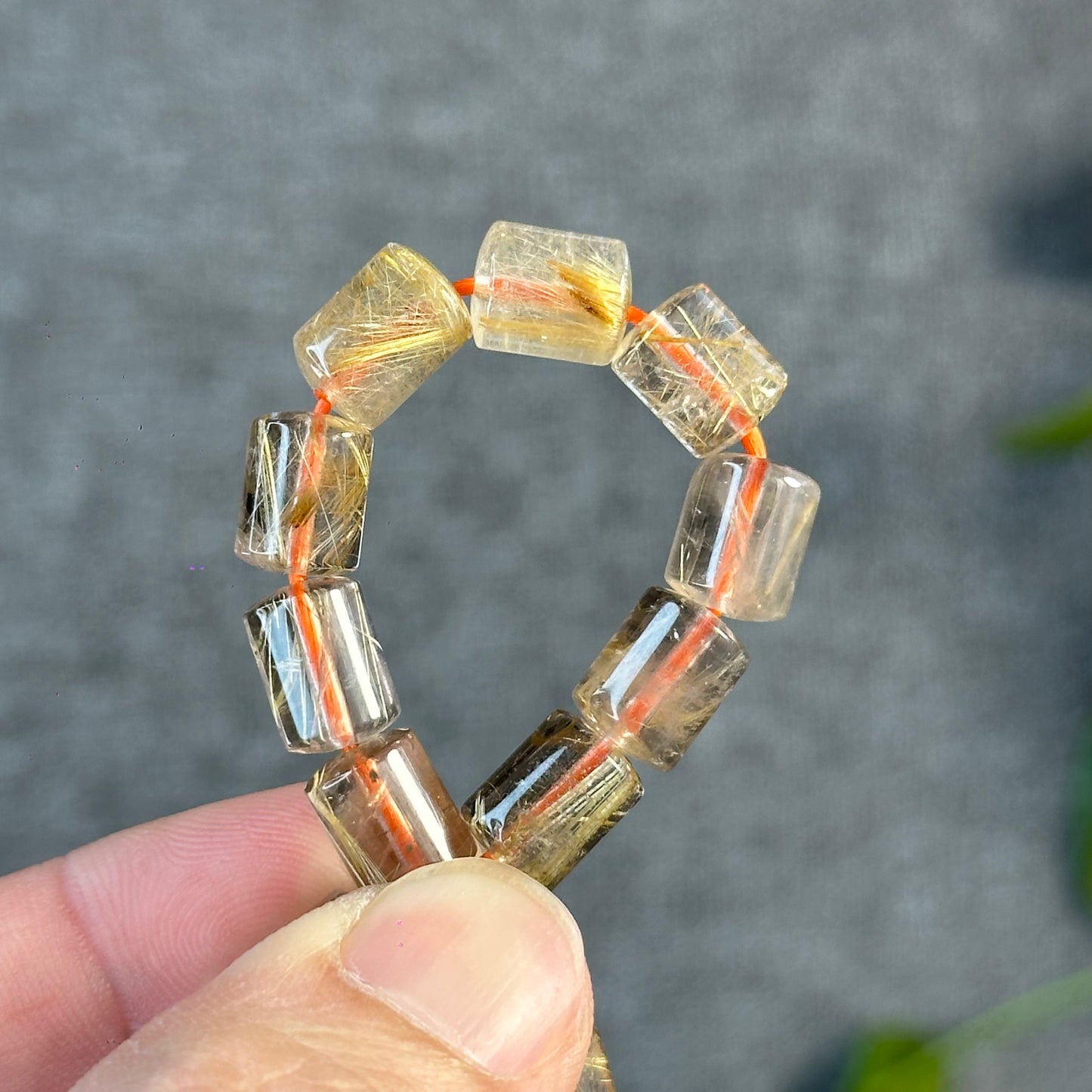 Bracelet Style Bambou Quartz Rutilé Doré Taille 7 mm