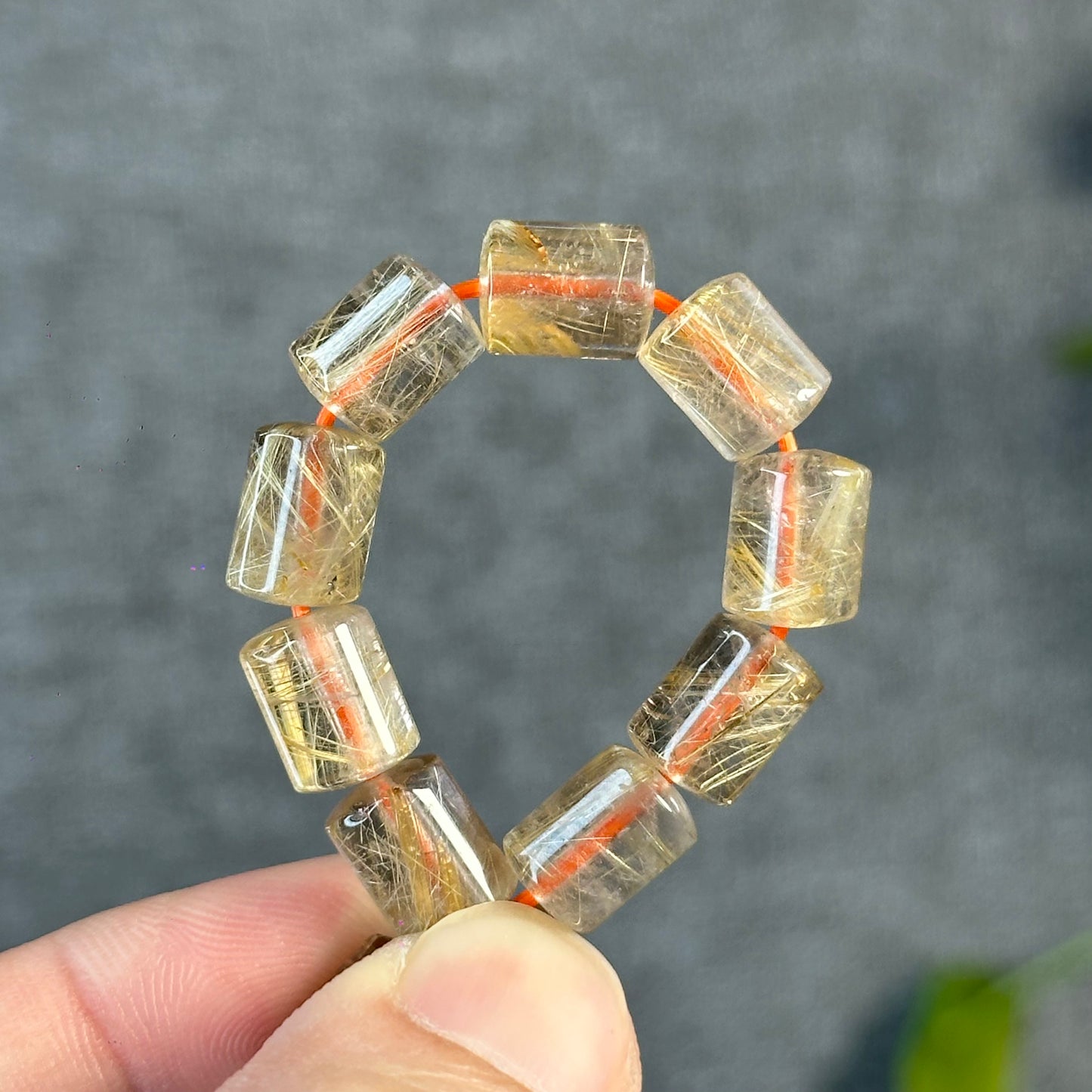 Bracelet Style Bambou Quartz Rutilé Doré Taille 7 mm