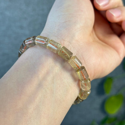 Bracelet Style Bambou Quartz Rutilé Doré Taille 7 mm