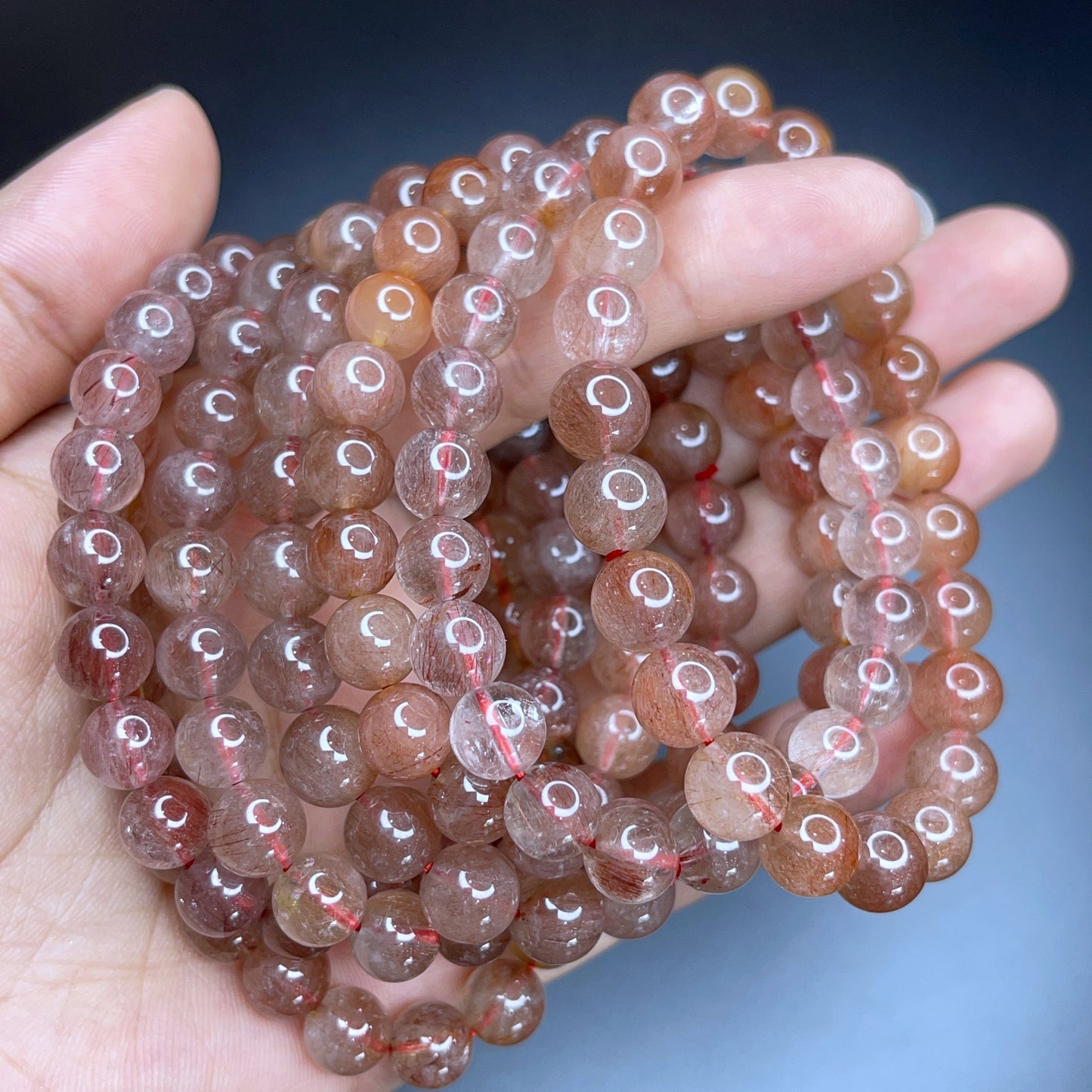 Pink Brown Rutilated Quartz Bracelet Size 8-9.5 mm